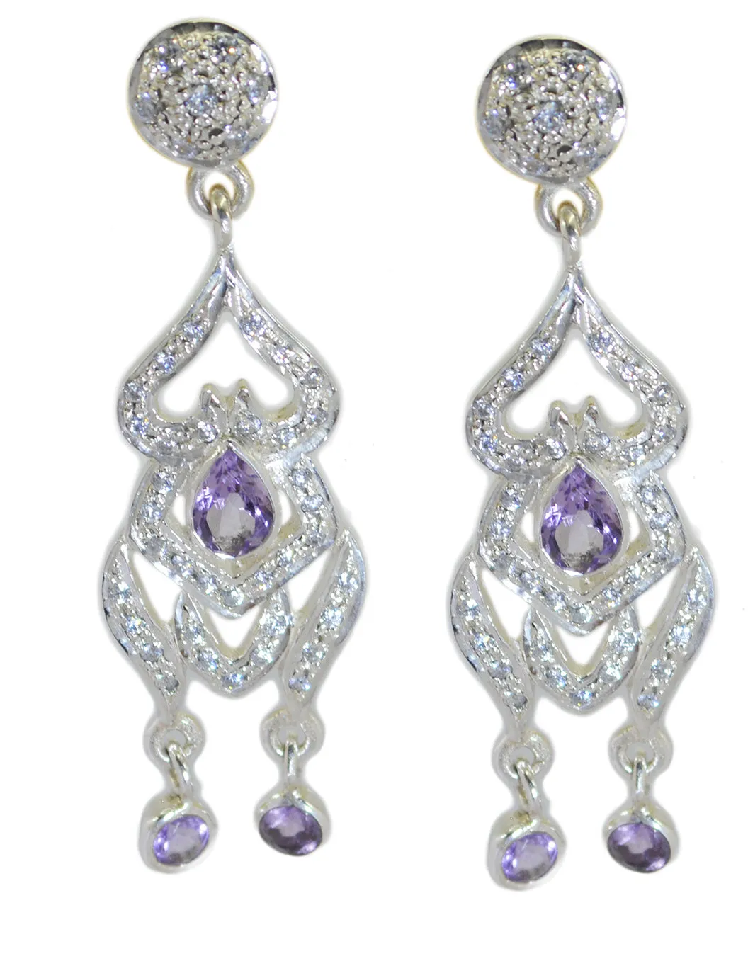 Riyo Genuine Gems multi shape Faceted Purple Amethyst Silver Earring gift for wedding