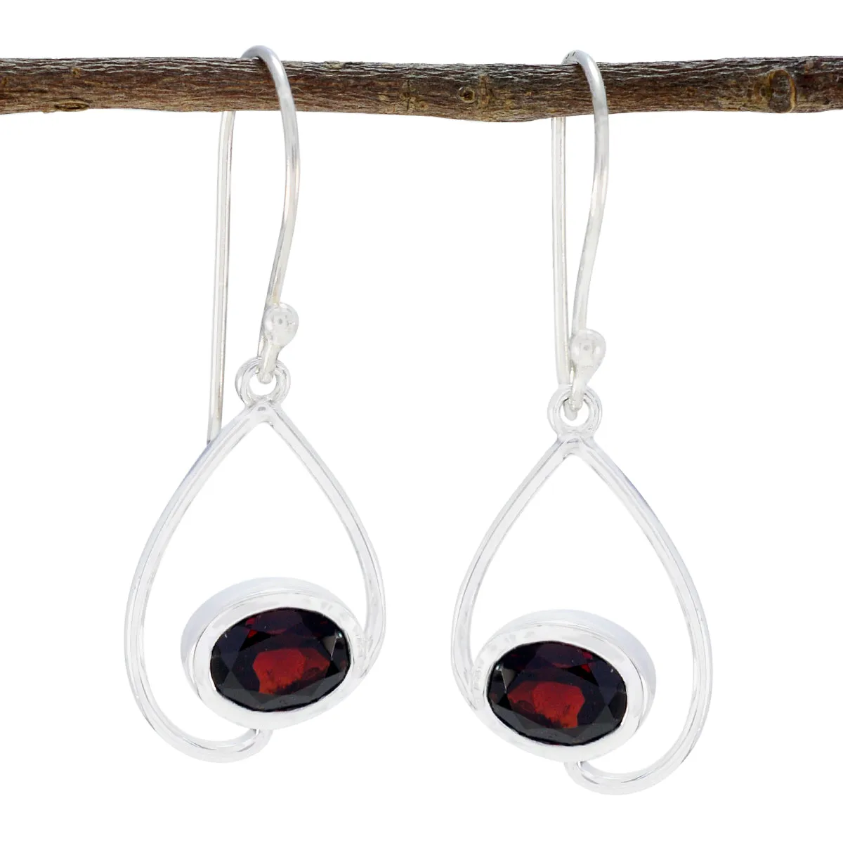 Riyo Genuine Gems oval Faceted Red Garnet Silver Earring gift for graduation