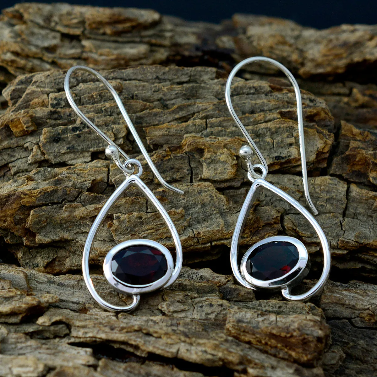 Riyo Genuine Gems oval Faceted Red Garnet Silver Earring gift for graduation