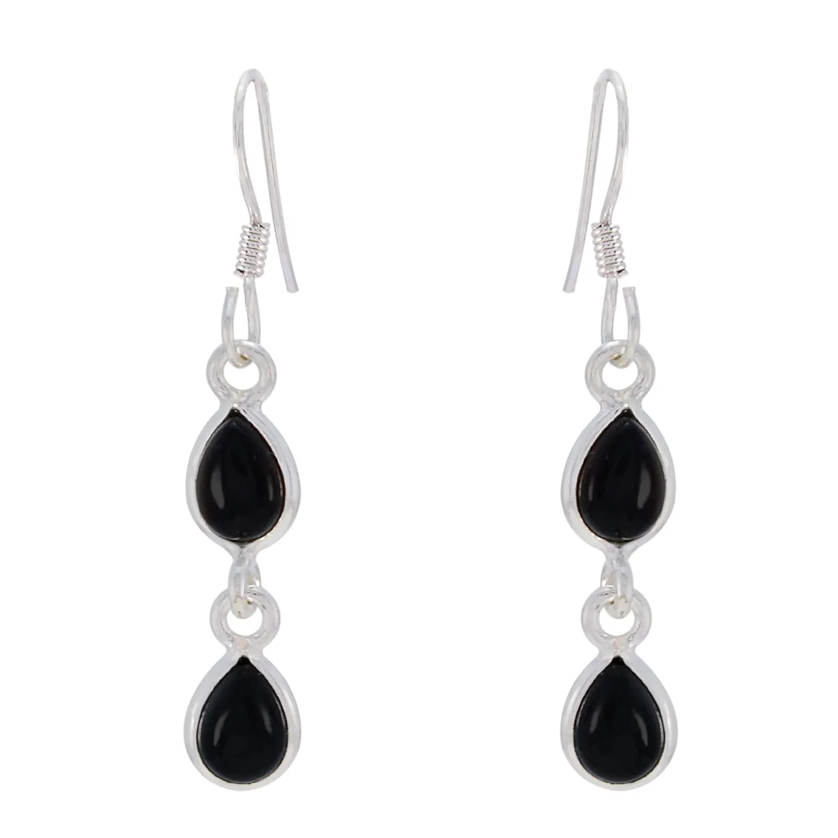 Riyo Genuine Gems pear Cabochon Black Onyx Silver Earring children day gift