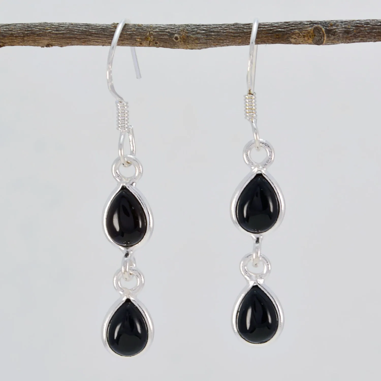 Riyo Genuine Gems pear Cabochon Black Onyx Silver Earring children day gift