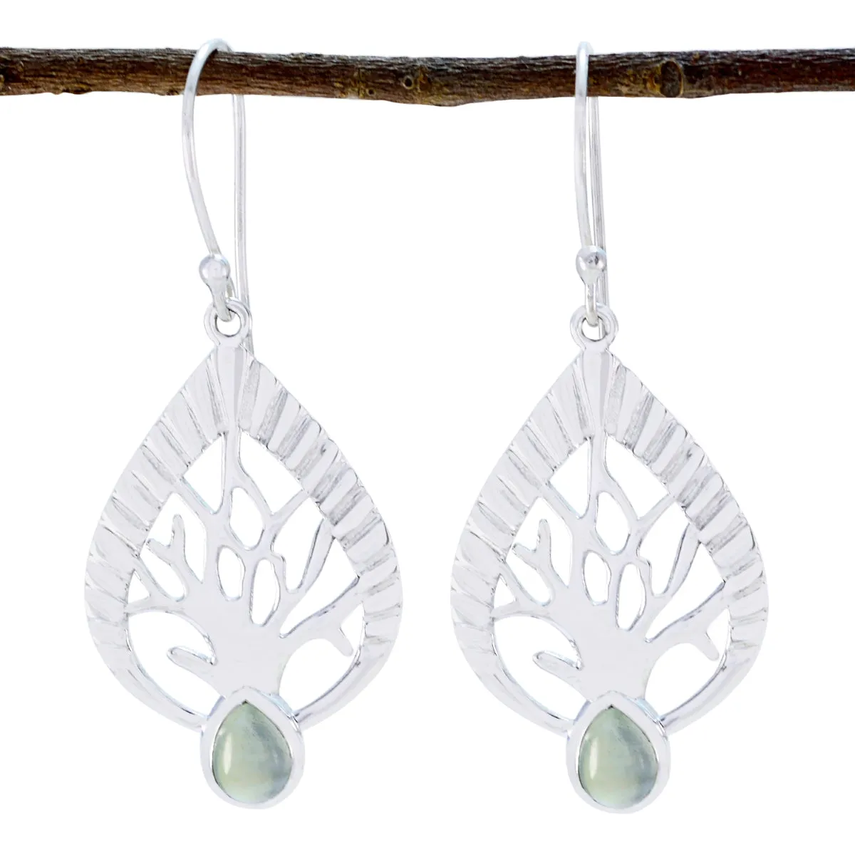 Riyo Genuine Gems Pear Cabochon Light Green Prehnite Silver Earrings gift for mom