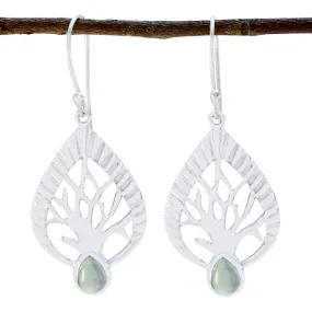 Riyo Genuine Gems Pear Cabochon Light Green Prehnite Silver Earrings gift for mom