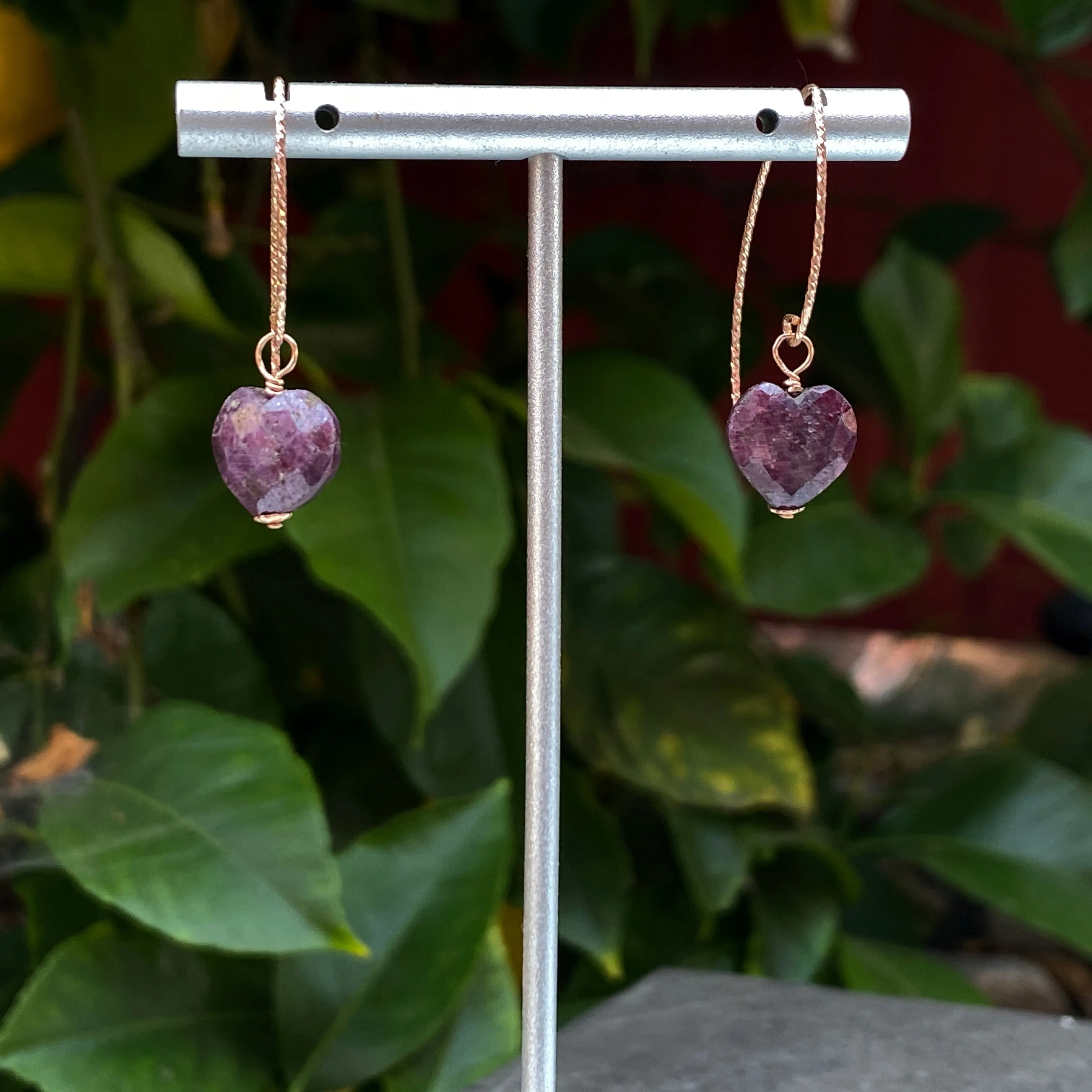 Ruby Heart Drop Earrings