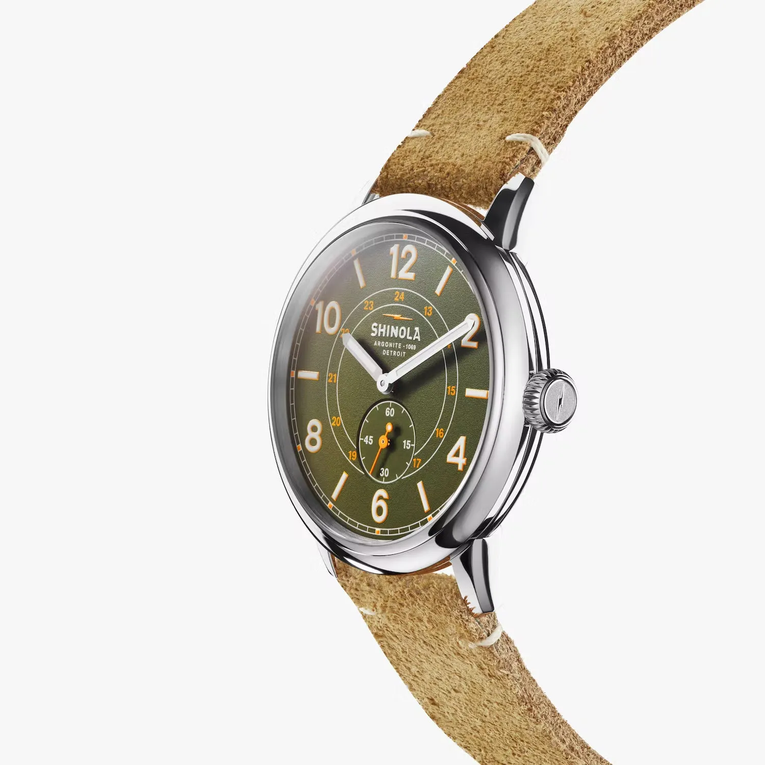 Shinola 42mm Traveler Olive Pine Green Subsecond Watch S0120247329 Quartz