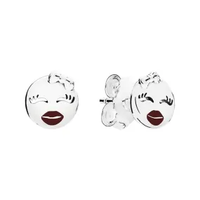 SILVER 925 LIPS FACE STUD EARRINGS