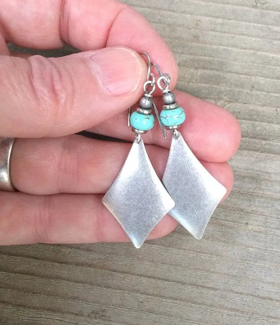 Silver and Turquoise Geometric Dangle Earrings