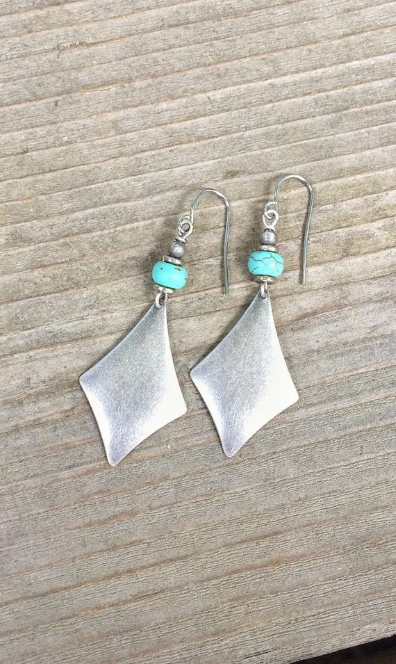 Silver and Turquoise Geometric Dangle Earrings