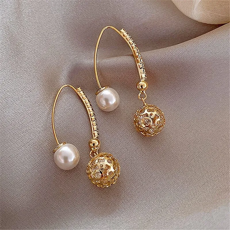 South Korea New Hollow-out Ball Drop Earrings