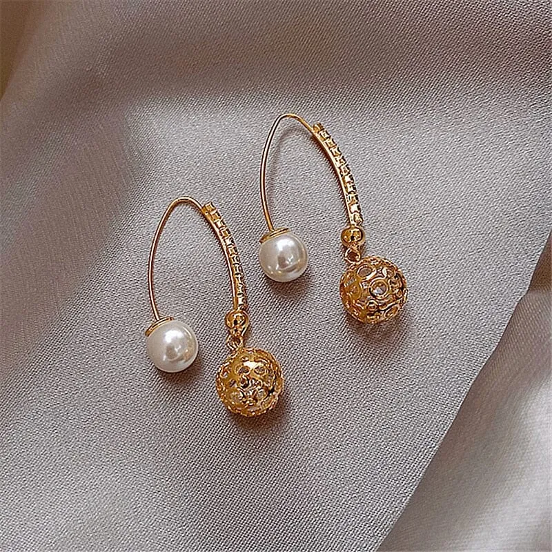 South Korea New Hollow-out Ball Drop Earrings