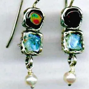 Sterling Silver Earrings, Roman Glass Earrings, Gemstones Earrings, sterling silver jewelry.