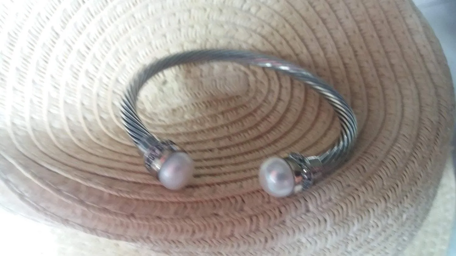 Sterling Silver Flexible Cuff Bracelet set with Pearls and CZ zircons,  Bracelets for Woman