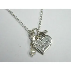 Sterling Silver necklace, heart & cross necklace,  God in my Heart  charms jewelry