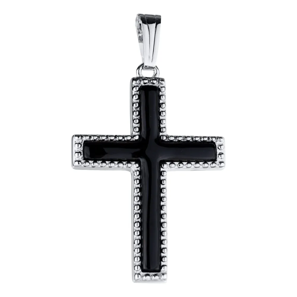 Sterling Silver Onyx Beaded Cross Necklace