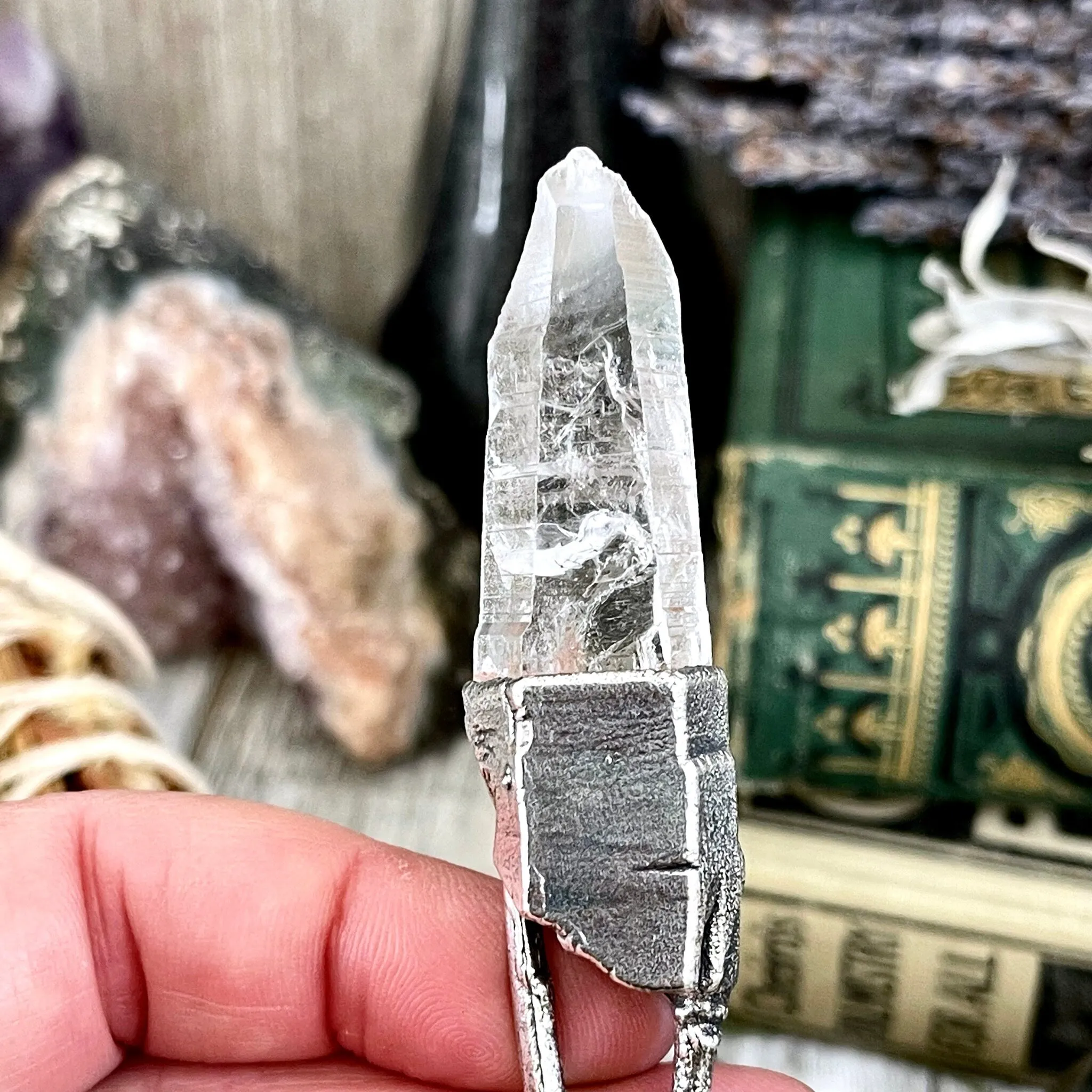 Sticks & Stones Collection- Raw Clear Quartz Crystal Necklace in Fine Silver /