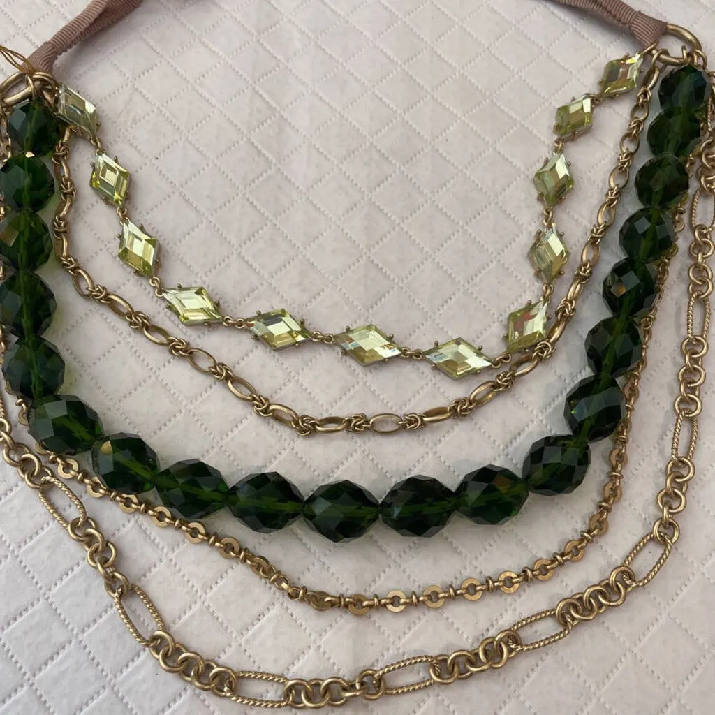 Talbots Multi Chain Swirl Green Beads Ribbon Tie Necklace