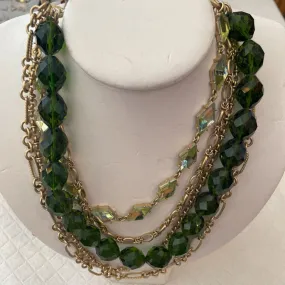 Talbots Multi Chain Swirl Green Beads Ribbon Tie Necklace