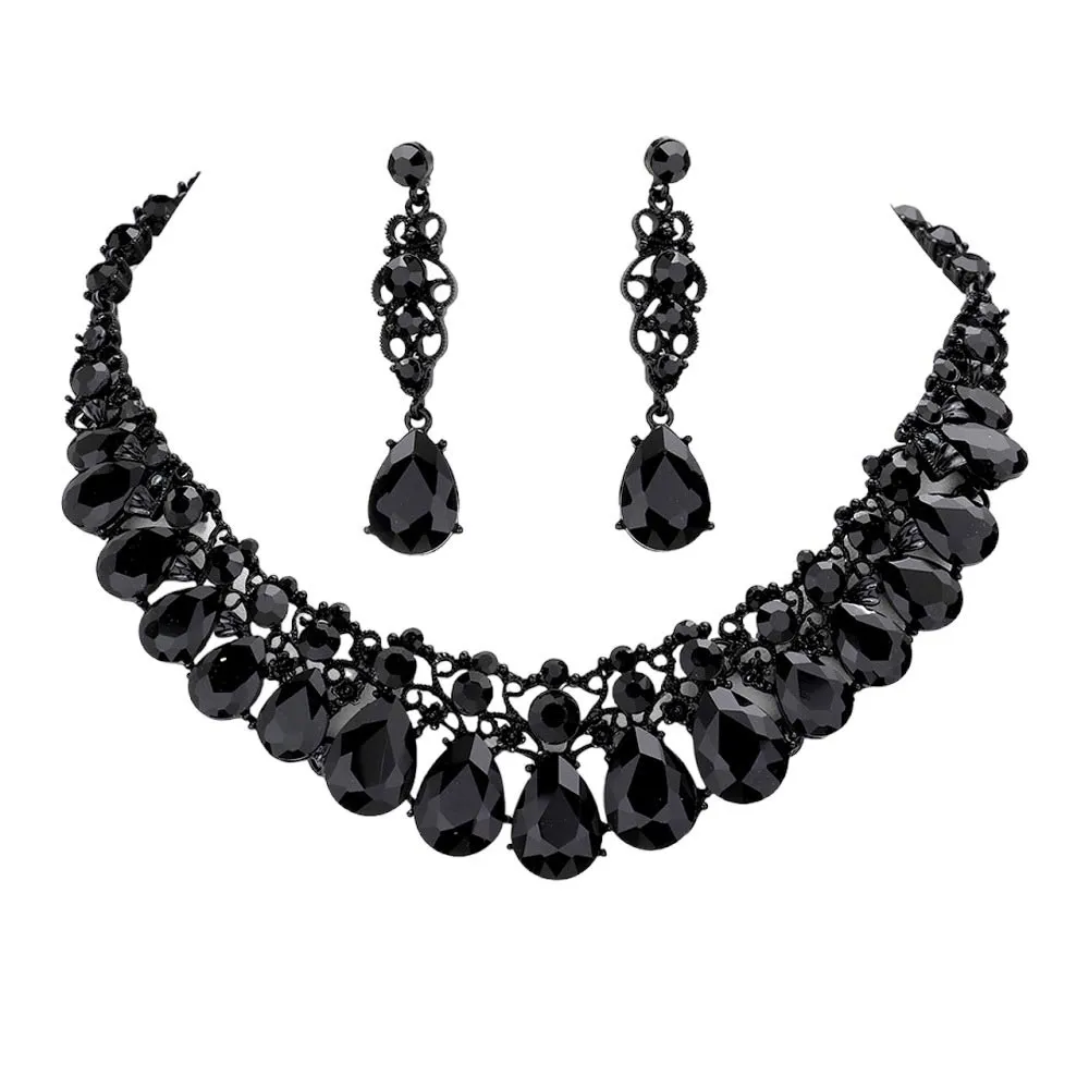 Teardrop Stone Accented Evening Jewelry Set