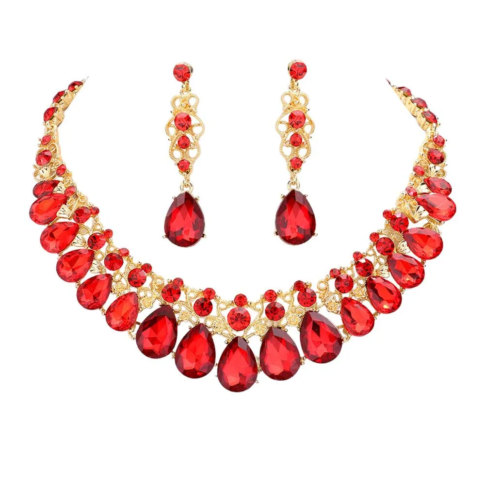 Teardrop Stone Accented Evening Jewelry Set