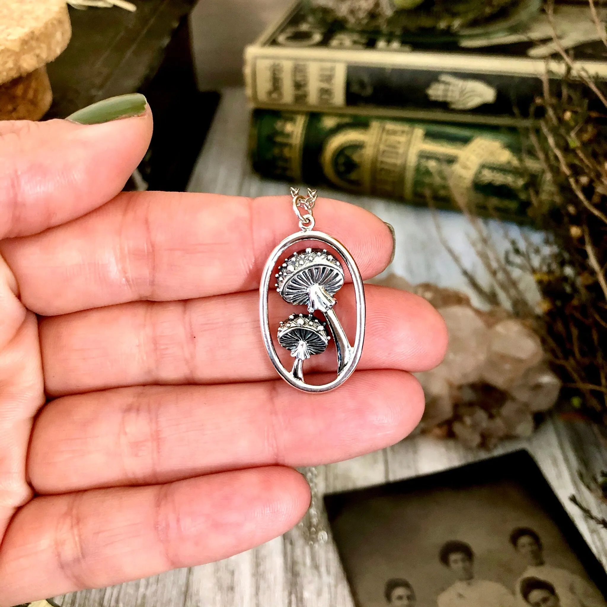 Tiny Talisman Collection - Sterling Silver Tiny Mushroom Necklace Pendant 28x17mm  /