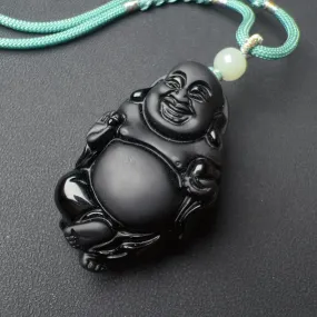 Top-grade Black Obsidian Buddha Pendant Protection Necklace | Handmade Root Chakra Healing Jewelry