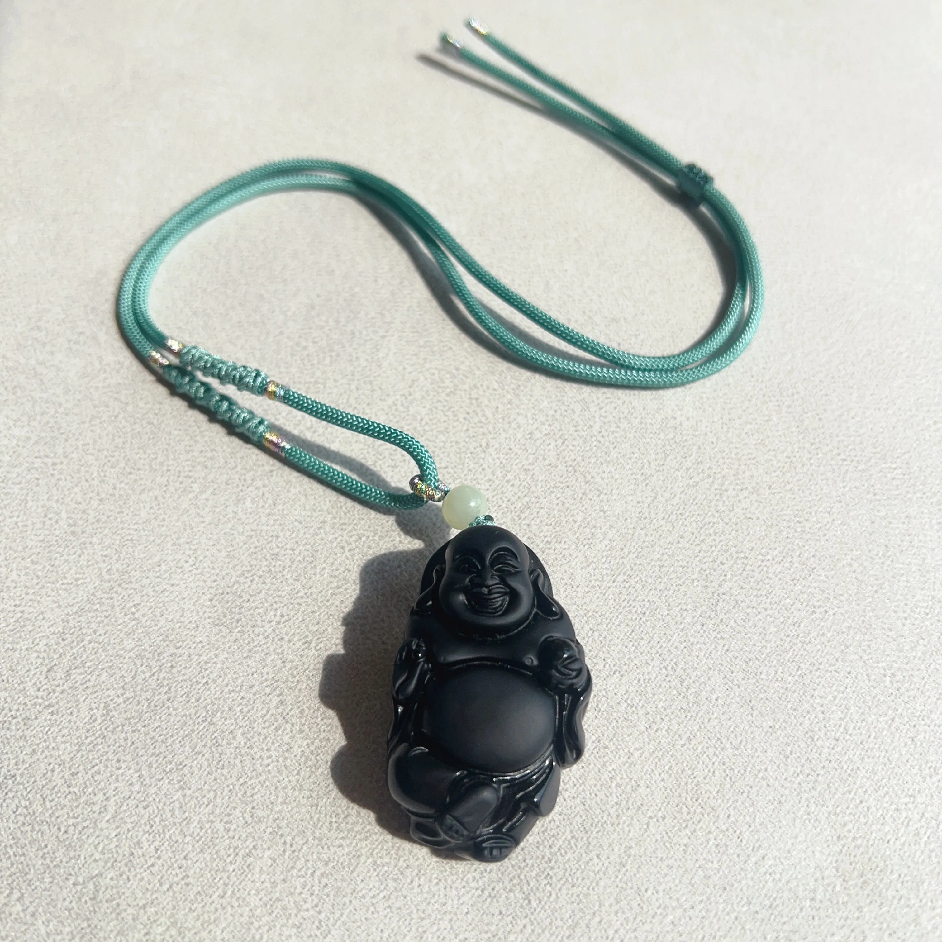 Top-grade Black Obsidian Buddha Pendant Protection Necklace | Handmade Root Chakra Healing Jewelry