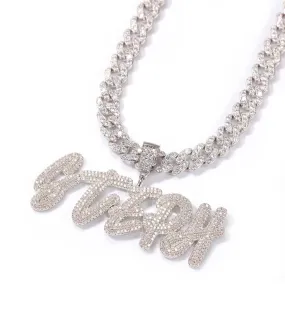 Two Layer Nameplate Necklace Iced Out Cuban Link Diamond Chain