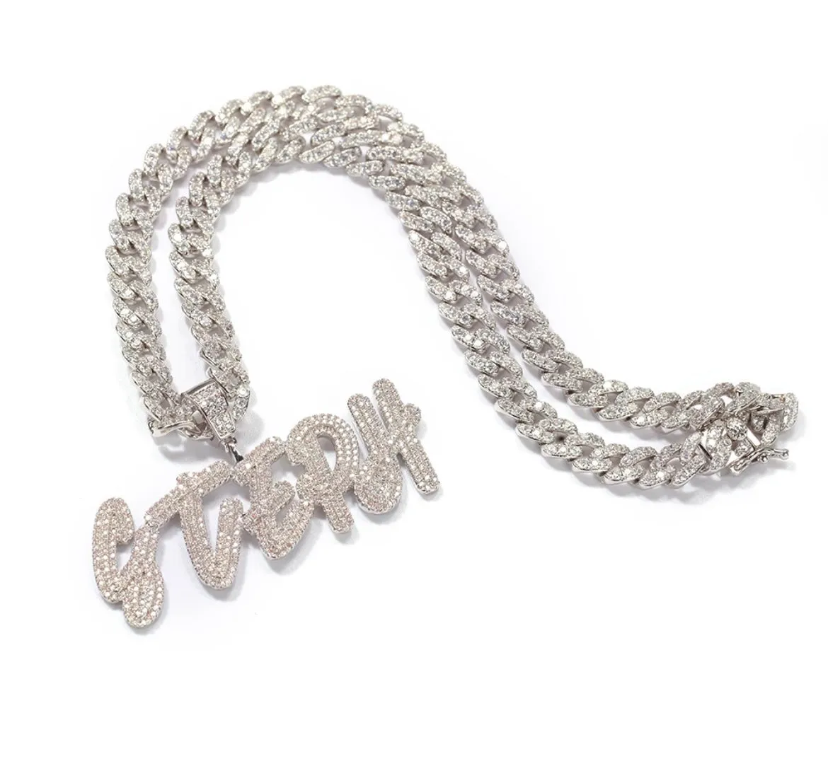 Two Layer Nameplate Necklace Iced Out Cuban Link Diamond Chain