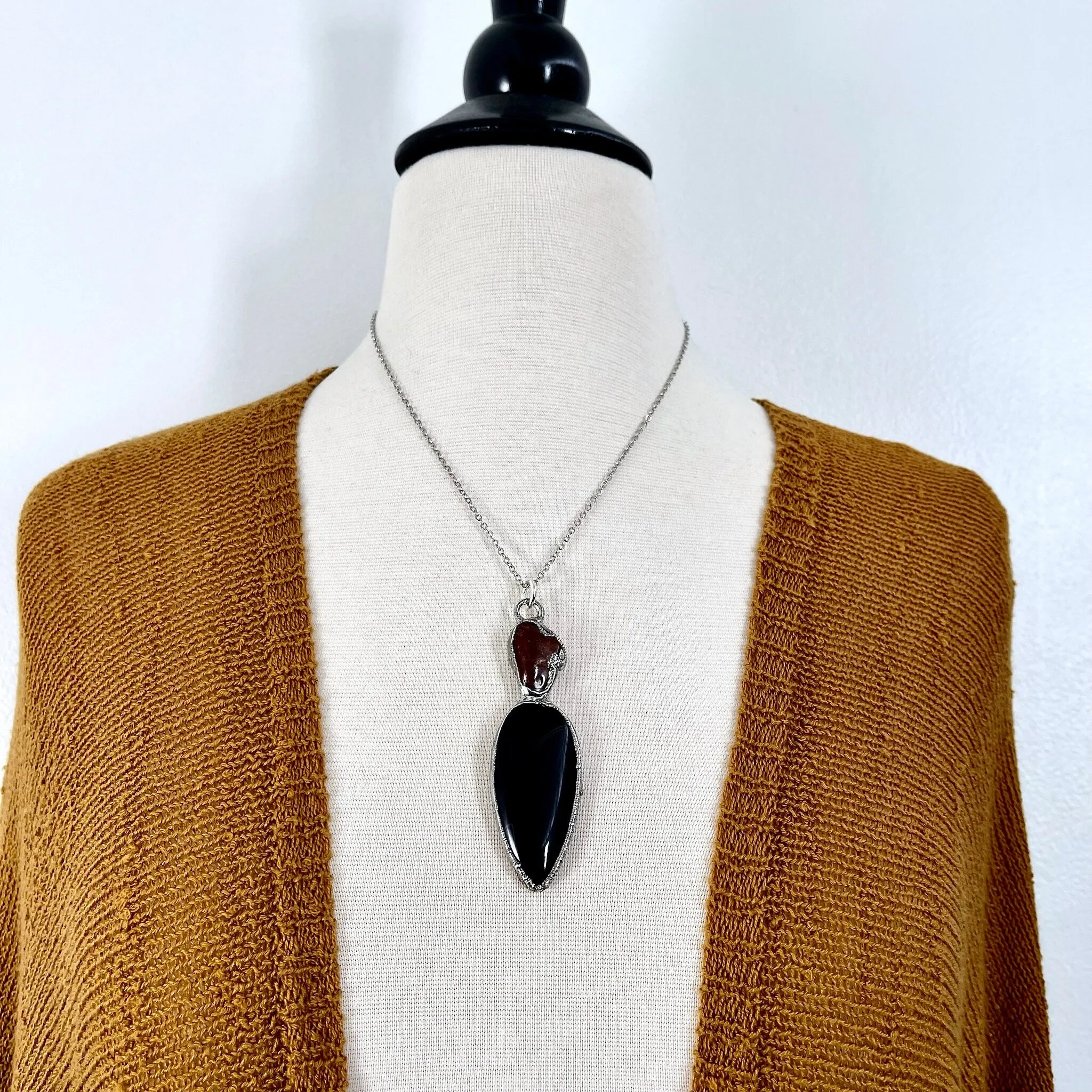 Two Stone Red Carnelian Black Banded Agate Necklace in Fine Silver / Foxlark Collection - One of a Kind Jewelry /