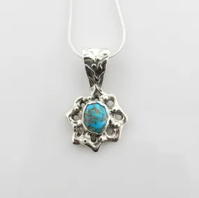 Unique Silver Handcrafted Blue Turquoise Pendant