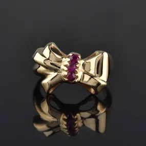 Vintage 10K Gold Ruby Gemstone Ribbon Bow Ring