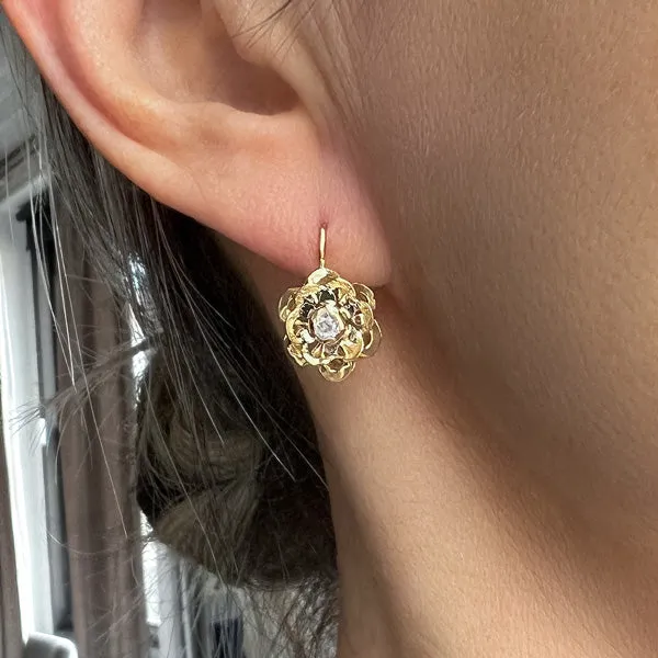 Vintage Diamond Flower Earrings