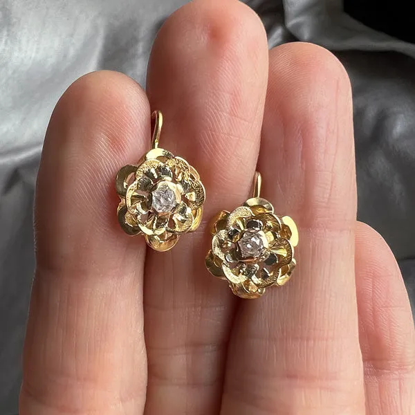 Vintage Diamond Flower Earrings