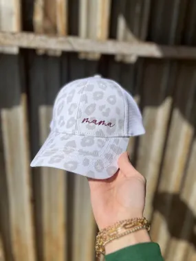 White Leopard Hidden Pony Mama Hat