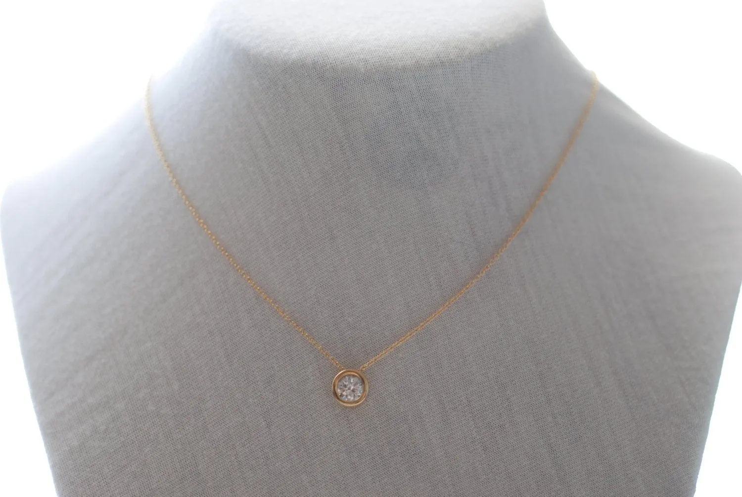 Wholesale Solitaire Necklace - Cubic Zirconia Necklace, CZ Diamond Solitaire, Gold Bezel, Dainty Gold Necklace, Small Circle Pendant Necklace