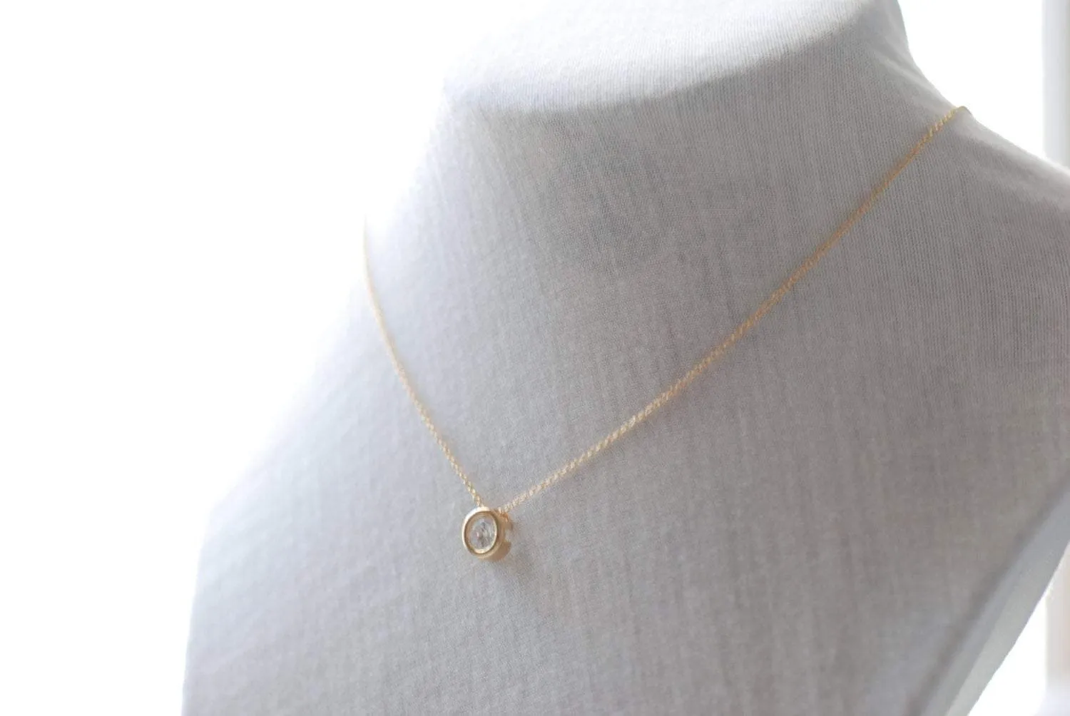 Wholesale Solitaire Necklace - Cubic Zirconia Necklace, CZ Diamond Solitaire, Gold Bezel, Dainty Gold Necklace, Small Circle Pendant Necklace