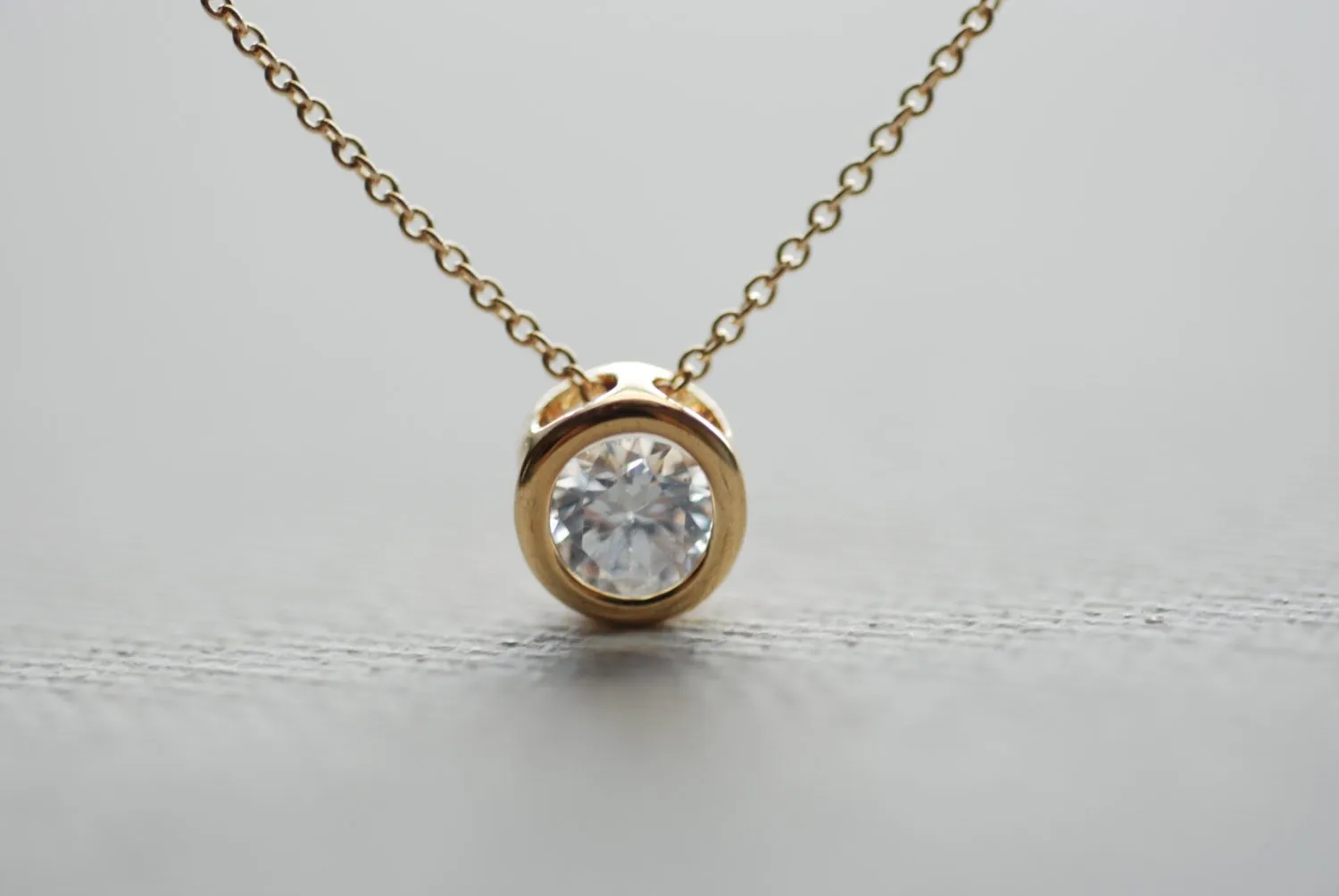 Wholesale Solitaire Necklace - Cubic Zirconia Necklace, CZ Diamond Solitaire, Gold Bezel, Dainty Gold Necklace, Small Circle Pendant Necklace