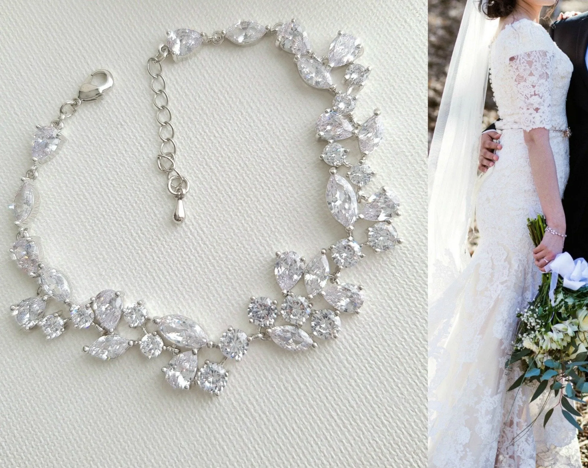 Zirconia Wedding Bracelet for Brides-Nicole